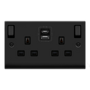 13A Ingot 2 Gang Switched Socket Outlet With Type A & C USB (4.2A) Outlets (MATT BLACK)