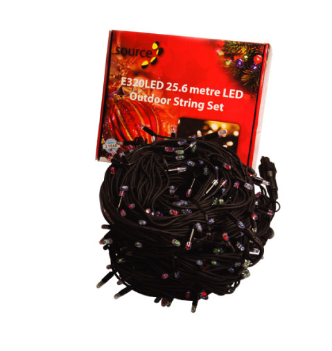 Christmas Lights - 320 LED String Black Cable 25.6 Meter Set