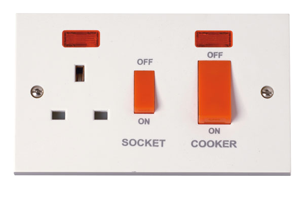 45A 2 Gang Double Pole Switch With 13A Double Pole Switched Socket Out