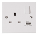 13A 1 Gang Switched Socket Outlet With Single 2.1A USB Outlet