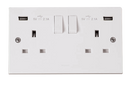 13A 2 Gang Switched Socket Outlet With Twin USB (Total 4.2A) Outlets