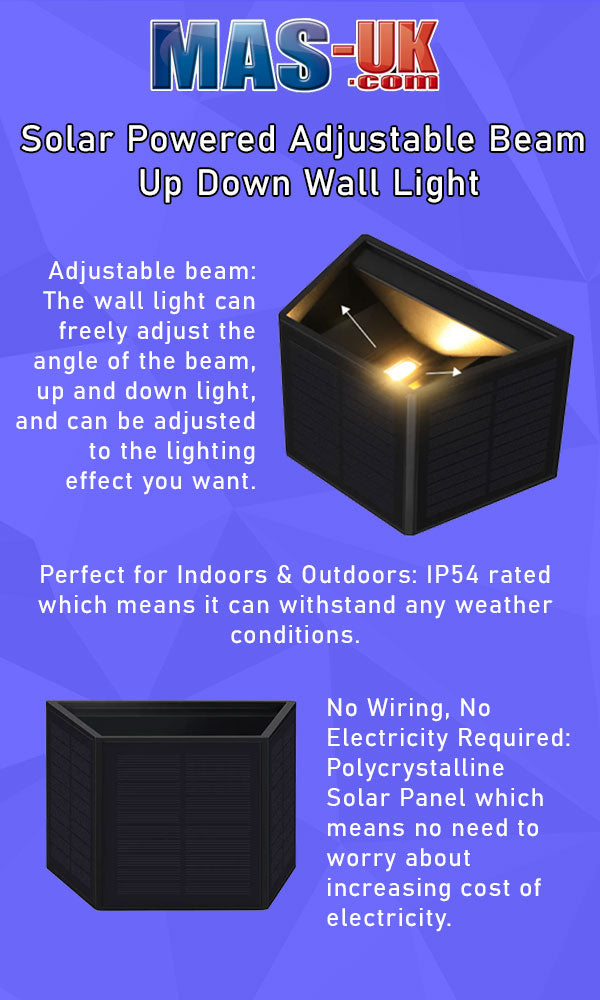 Solar Powered Adjustable Beam Angle Up Down Wall Light