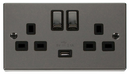13A Ingot 2 Gang Switched Socket Outlet With Single 2.1A USB Outlet