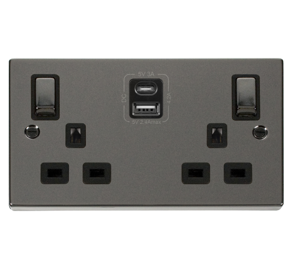 13A Ingot 2 Gang Switched Safety Shutter Socket Outlet With Type A & C