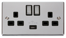13A Ingot 2 Gang Switched Socket Outlet With Single 2.1A USB Outlet
