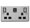 13A Ingot 2 Gang Switched Safety Shutter Socket Outlet With Type A & C USB (4.2A) Outlets