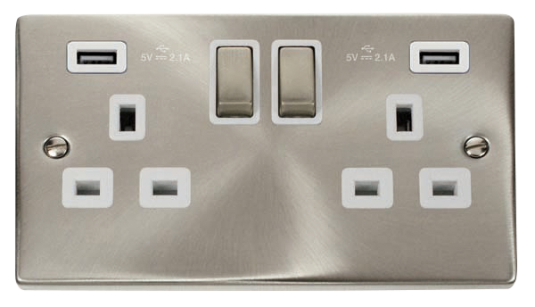 13A Ingot 2 Gang Switched Socket Outlet With Twin USB (Total 4.2A) Outlets