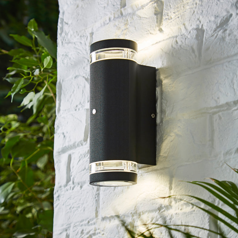 Helix Up/Down Wall Light with Photocell Sensor in Black Finish